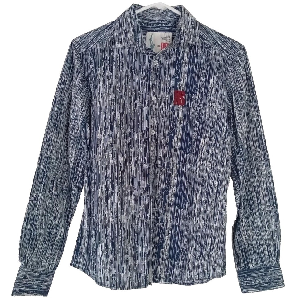 Republic of Spiel Mens Dress Shirt SMALL Make it Loud Long Sl Button Embroider